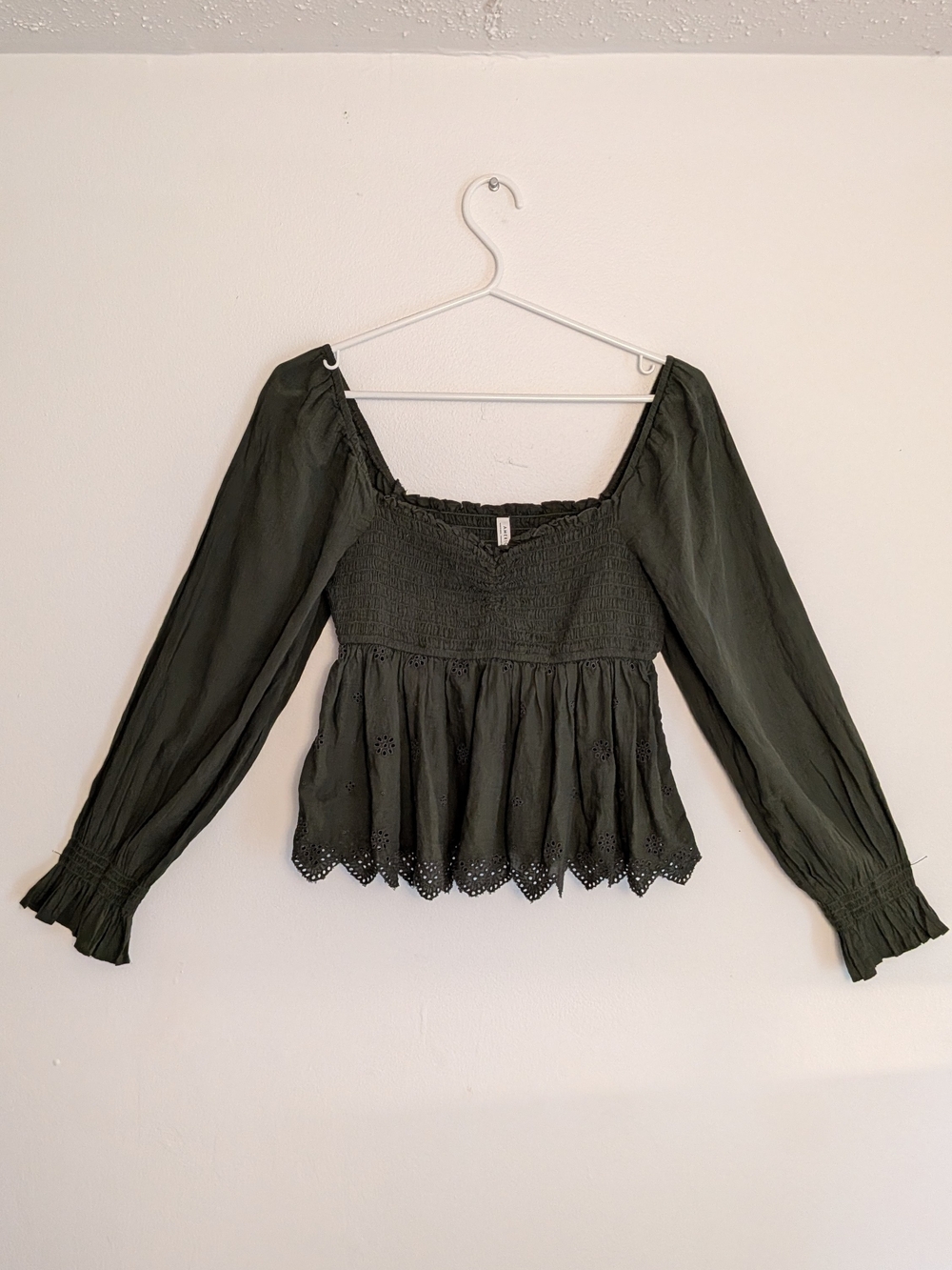 American Eagle Outfitters Olive Green Smocked Peplum Top